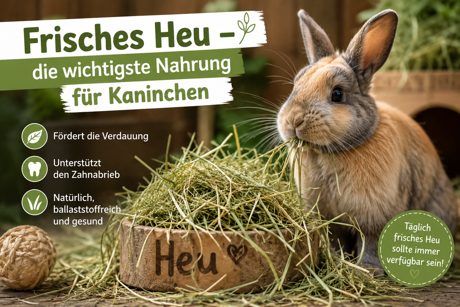 Frisches Heu – die wichtigste Nahrung für Kaninchen
